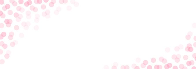Vector polka dot horizontal banner with flat candy pink transparent overlapped circles. Festive party social media background. Modern hipster happy birthday backdrop with round shapes © AngellozOlga