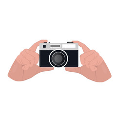 Photo camera. Camera in hand. Vector illustration