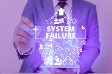 Conceptual hand writing showing System Failure. Concept meaning Occur because of a hardware failure...