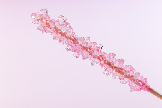 Pink Rock Candy On  Pink Paper Background, Horizontal, Closeup