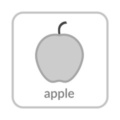 Apple icon. Gray outline flat sign, isolated white background. Symbol of health nutrition, eco food fruit. Contour linear shape. Sweet nutritious organic dessert. Cartoon design. Vector illustration