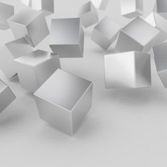 Design of abstract grey cubes, 3d rendering