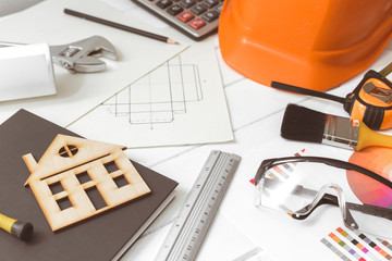 The concept of building a home interior. Construction tools.