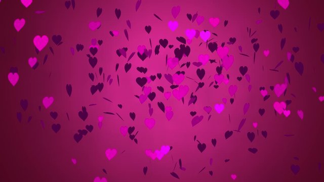 Heart explosion animation. Small heart shaped particles flying from big broken heart when exploding. Valentines day heart shape burst.
