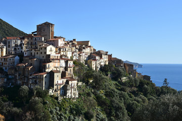 Fototapeta na wymiar View of a medieval village in the mountains of southern Italy