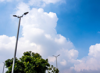 LED street lights on high steel pillars