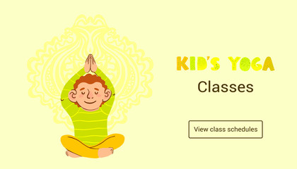 Vector colorful horizontal web banner template Kids Yoga Classes