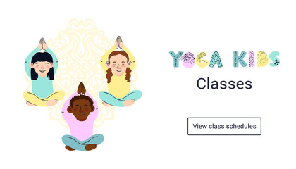 Vector colorful horizontal web banner template Kids Yoga Classes