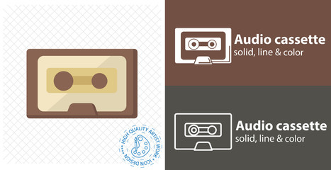 old audio tape flat icon. line icon