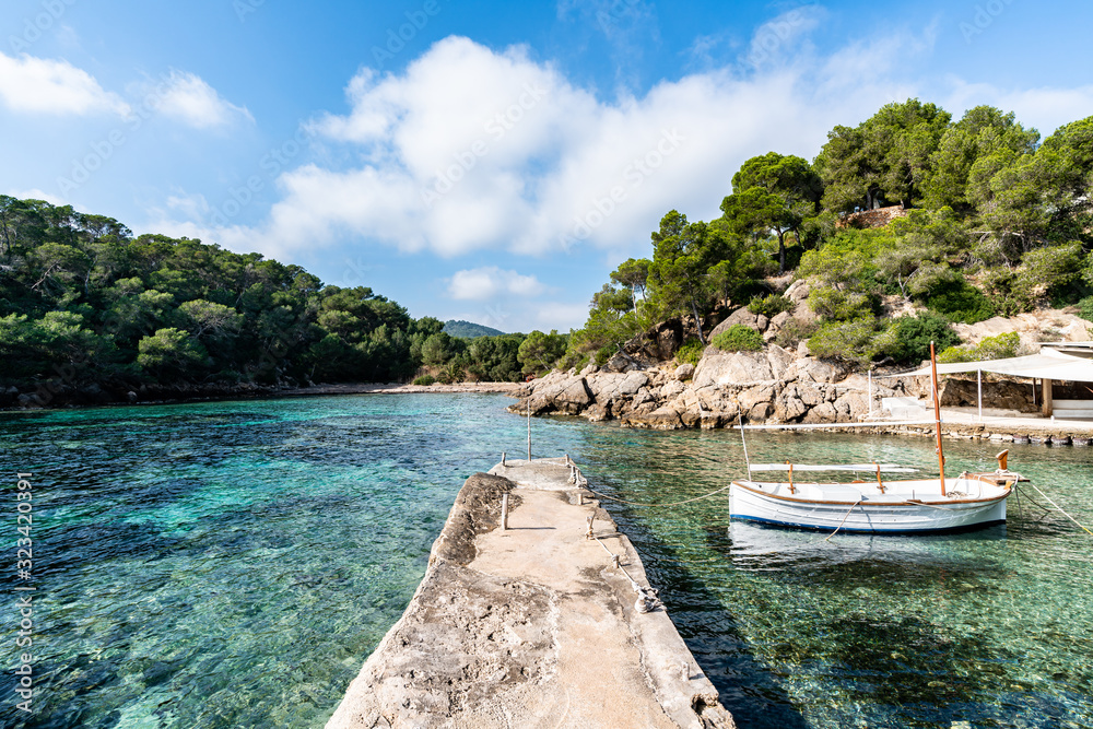 Wall mural ibiza summer. cala mastella dock, ibiza. spain.