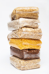 different porridge on white background