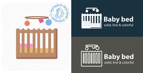 Fototapeta premium Baby bed icon. baby cradle flat icon. line icon