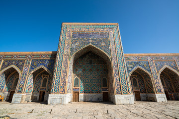 Registan square on a sunny day in Samarkand, Uzbekistan