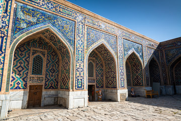 Registan square on a sunny day in Samarkand, Uzbekistan