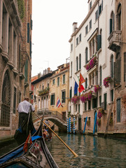 Fototapeta na wymiar View to channel in Venice from gondola