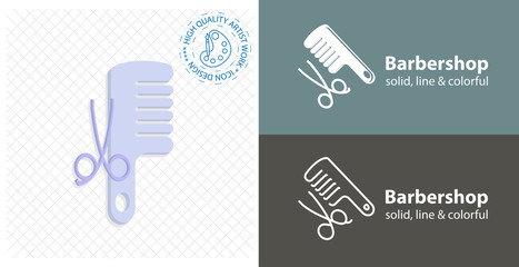 Comb and scissors. Hairdresser tools flat icon. line icon