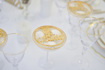 Decorations for holiday party. A lot of gold colors. 