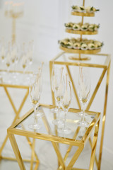 Decorations for holiday party. A lot of gold colors. 