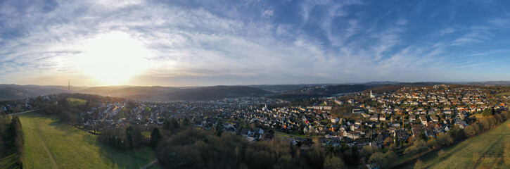 siegen germany cityscape in the winter from above with evening sun