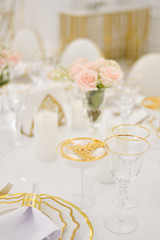 Decorations for holiday party. A lot of gold colors. 
