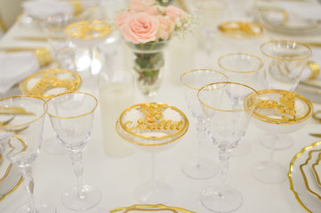 Decorations for holiday party. A lot of gold colors. 
