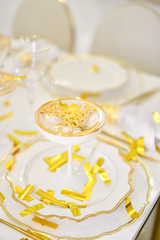 Decorations for holiday party. A lot of gold colors. 