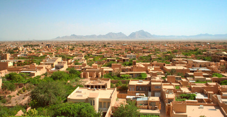 Meybod, the sight of the village, mountains in the background, Iran