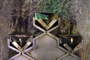 Chak Chak-Ardakan Zorastrian Shrine, interior with chalice and fire in mountains near Yazd city in Iran