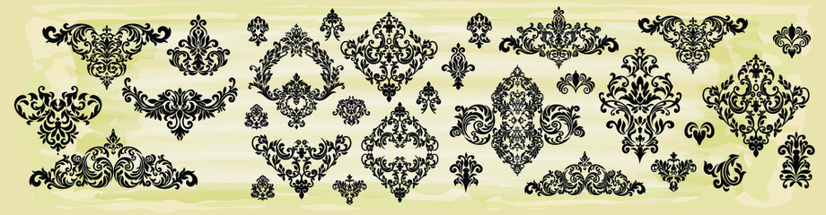 Oriental vector damask patterns for greeting cards and wedding invitations.