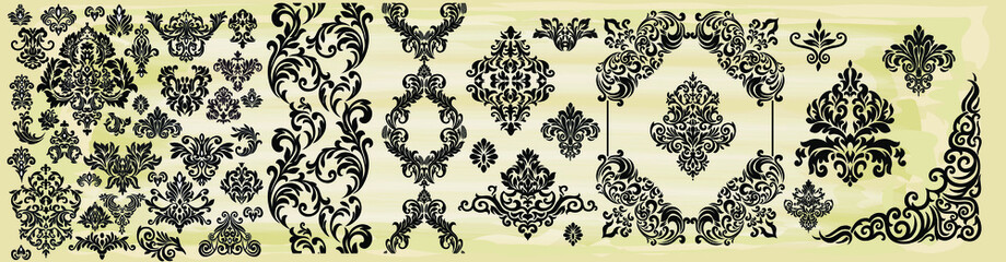 Oriental vector damask patterns for greeting cards and wedding invitations.