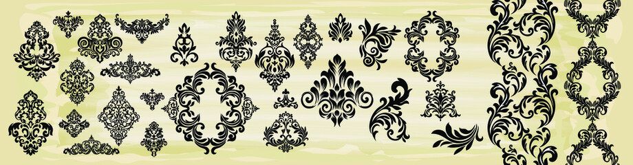 Oriental vector damask patterns for greeting cards and wedding invitations.