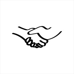 Icon sign with shaking hands for Contacts section. Black hand draw doodle sketch can be used in greeting cards, posters, flyers, banners, logos, web design, CV etc. Vector illustration. EPS10