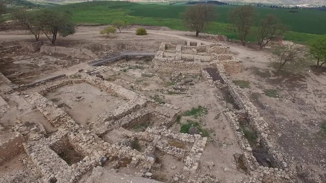 Aerial of upper city ruins of Tel Hazor. Israel. DJI-0001-12