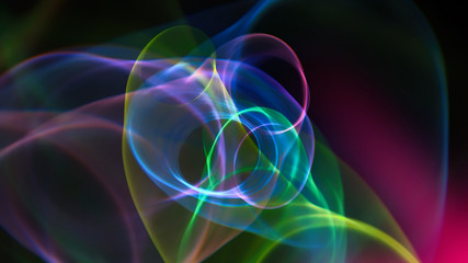 abstract image neon swirling light rays multicolored on a dark background, 3d rendering