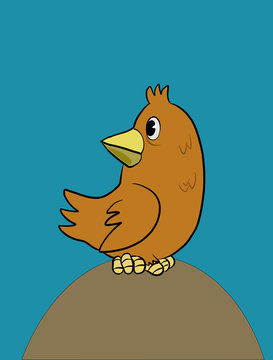 A brown bird in Cartoon style looking backwards. Vector illustration