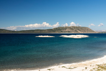 Landscape view of salda lake with some people.