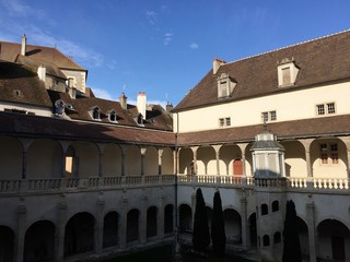 Fototapeta premium The Hôtel-Dieu building and park in Dole's old town, France.