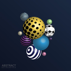 Multicolored decorative balls on dark blue background.