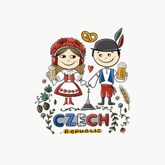 Czech Republic. Illustration with people and food