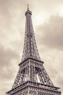 The Eiffel Tower. Vintage photo processing. Paris France