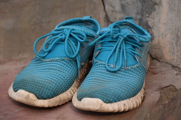 pair of shoes on green background