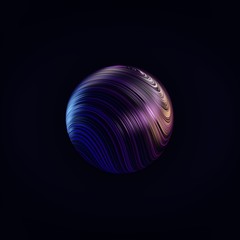 Abstract planet with multicolored stripes. Print of a beautiful planet on a black background.
