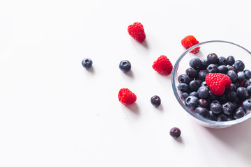 Sweet berries of raspberry and blueberry close up
