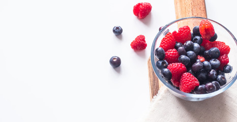 Sweet berries of raspberry and blueberry close up