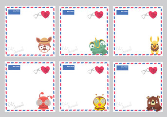 Set of design paper note with cute animal.