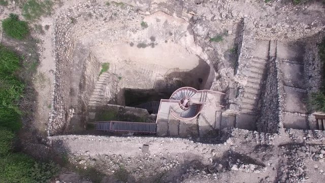 Top view of Water system ruins at Tel Hazor National Park. Israel. DJI-0002-05