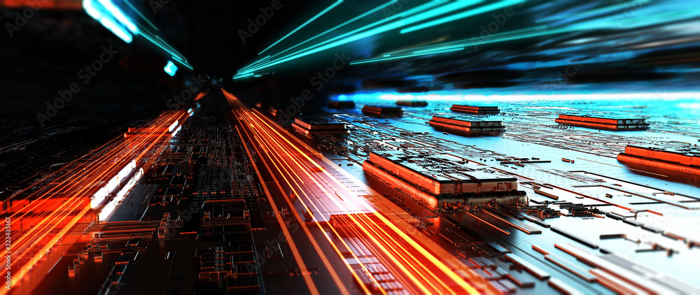 Leinwandbilder Futuristic server/Abstract background circuit board futuristic server. Can be used as digital dynamic wallpaper, technology background. 3d rendering