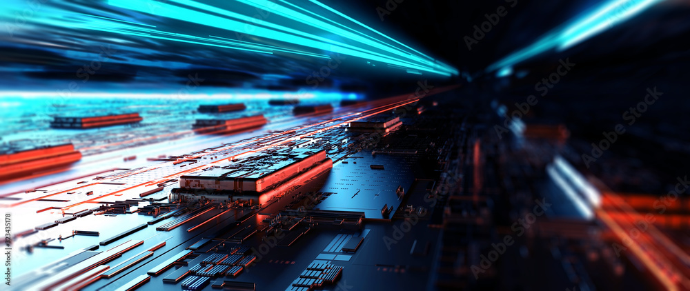 Leinwandbilder Futuristic server. Abstract background circuit board futuristic server. Can be used as digital dynamic wallpaper, technology background. 3d rendering