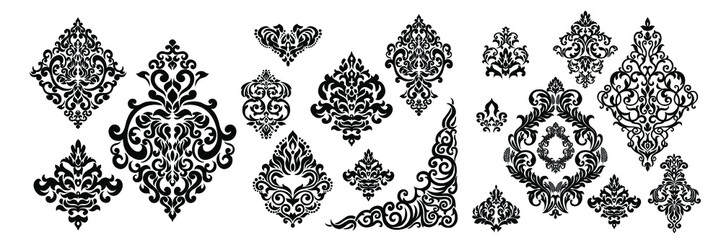 Oriental vector damask patterns for greeting cards and wedding invitations.