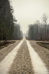 empty dirty gravel dirt road in forest